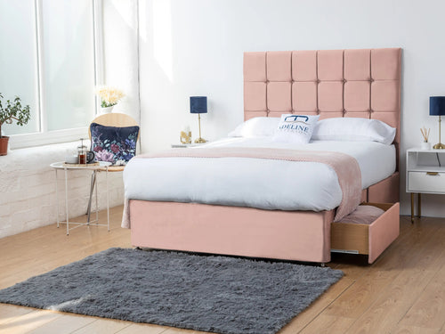 Orlando Cube Panel Divan Bed Set with Storage Drawers, Floor Standing Headboard & Footboard