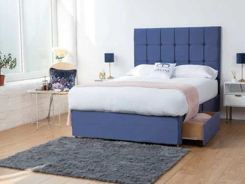 Orlando Cube Panel Divan Bed Set with Storage Drawers, Floor Standing Headboard & Footboard