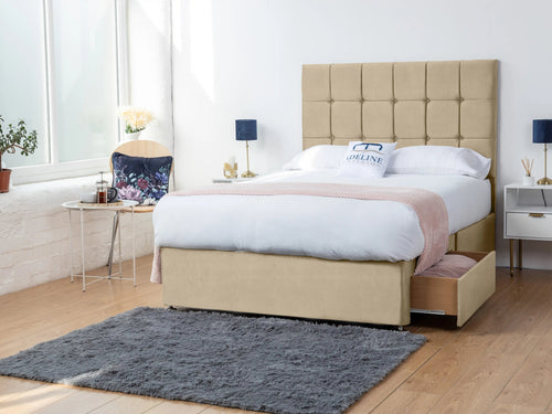 Orlando Cube Panel Divan Bed Set with Storage Drawers, Floor Standing Headboard & Footboard