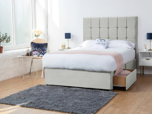 Orlando Cube Panel Divan Bed Set with Storage Drawers, Floor Standing Headboard & Footboard