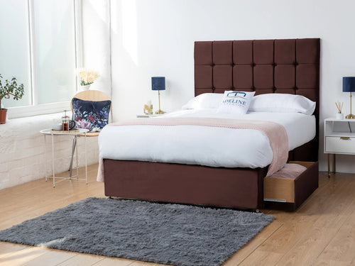 Orlando Cube Panel Divan Bed Set with Storage Drawers, Floor Standing Headboard & Footboard