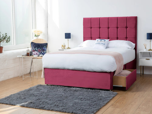 Orlando Cube Panel Divan Bed Set with Storage Drawers, Floor Standing Headboard & Footboard