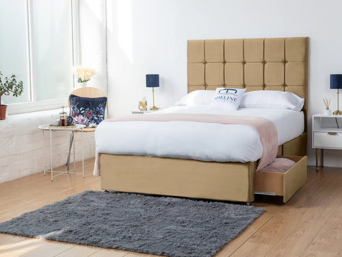 Orlando Cube Panel Divan Bed Set with Storage Drawers, Floor Standing Headboard & Footboard