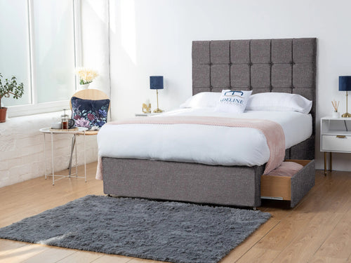 Orlando Cube Panel Divan Bed Set with Storage Drawers, Floor Standing Headboard & Footboard