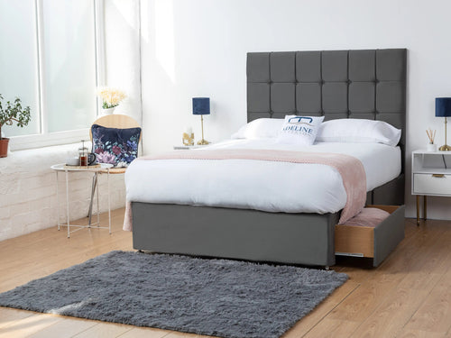 Orlando Cube Panel Divan Bed Set with Storage Drawers, Floor Standing Headboard & Footboard
