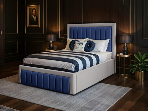 Oxford Vertical Channel Duo Fabric Bed Set with Floor Standing Headboard, Footboard & Storage Upgrade Option