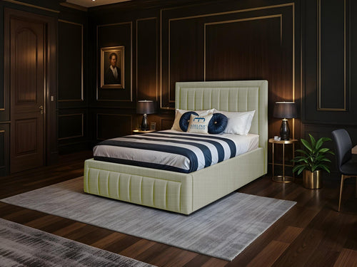 Oxford Vertical Channel Upholstered Bed Set with Floor Standing Headboard, Footboard & Storage Upgrade Option