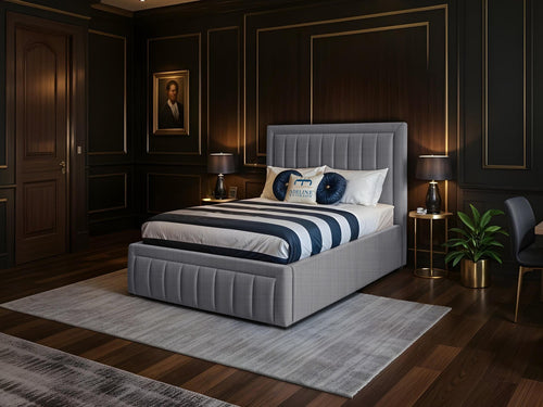Oxford Vertical Channel Upholstered Bed Set with Floor Standing Headboard, Footboard & Storage Upgrade Option