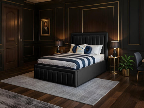 Oxford Vertical Channel Upholstered Bed Set with Floor Standing Headboard, Footboard & Storage Upgrade Option