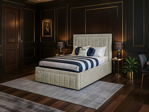Oxford Vertical Channel Upholstered Bed Set with Floor Standing Headboard, Footboard & Storage Upgrade Option