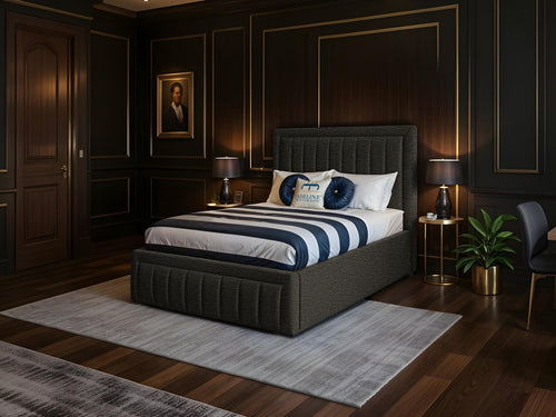 Oxford Vertical Channel Upholstered Bed Set with Floor Standing Headboard, Footboard & Storage Upgrade Option