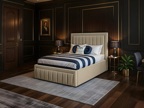 Oxford Vertical Channel Upholstered Bed Set with Floor Standing Headboard, Footboard & Storage Upgrade Option