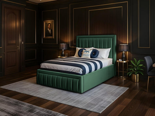 Oxford Vertical Channel Upholstered Bed Set with Floor Standing Headboard, Footboard & Storage Upgrade Option