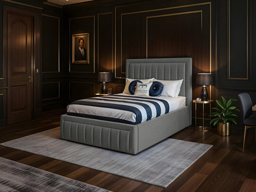 Oxford Vertical Channel Upholstered Bed Set with Floor Standing Headboard, Footboard & Storage Upgrade Option