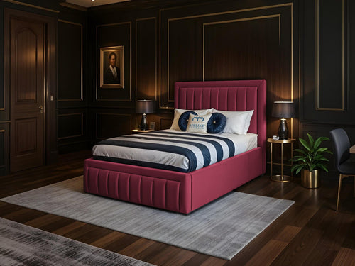 Oxford Vertical Channel Upholstered Bed Set with Floor Standing Headboard, Footboard & Storage Upgrade Option