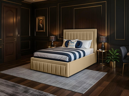Oxford Vertical Channel Upholstered Bed Set with Floor Standing Headboard, Footboard & Storage Upgrade Option