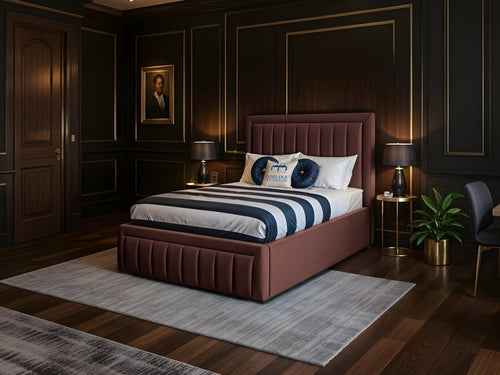 Oxford Vertical Channel Upholstered Bed Set with Floor Standing Headboard, Footboard & Storage Upgrade Option