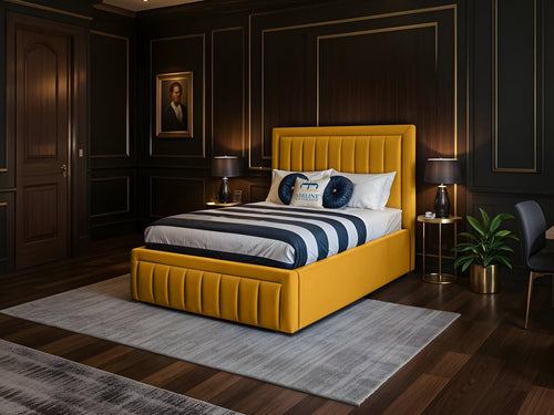 Oxford Vertical Channel Upholstered Bed Set with Floor Standing Headboard, Footboard & Storage Upgrade Option