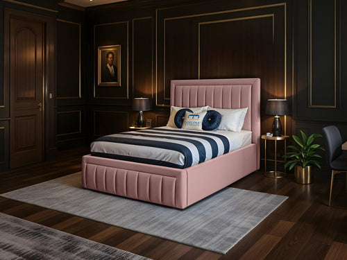 Oxford Vertical Channel Upholstered Bed Set with Floor Standing Headboard, Footboard & Storage Upgrade Option