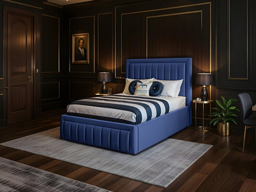 Oxford Vertical Channel Upholstered Bed Set with Floor Standing Headboard, Footboard & Storage Upgrade Option