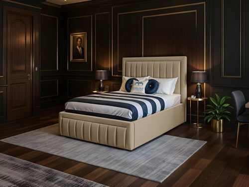Oxford Vertical Channel Upholstered Bed Set with Floor Standing Headboard, Footboard & Storage Upgrade Option