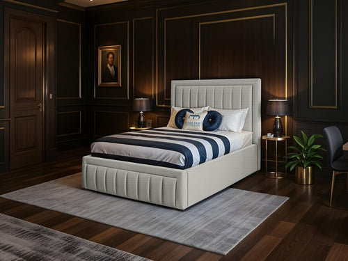 Oxford Vertical Channel Upholstered Bed Set with Floor Standing Headboard, Footboard & Storage Upgrade Option
