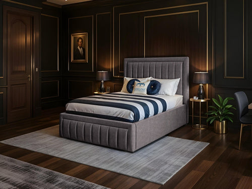 Oxford Vertical Channel Upholstered Bed Set with Floor Standing Headboard, Footboard & Storage Upgrade Option