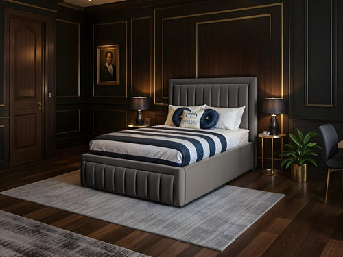 Oxford Vertical Channel Upholstered Bed Set with Floor Standing Headboard, Footboard & Storage Upgrade Option