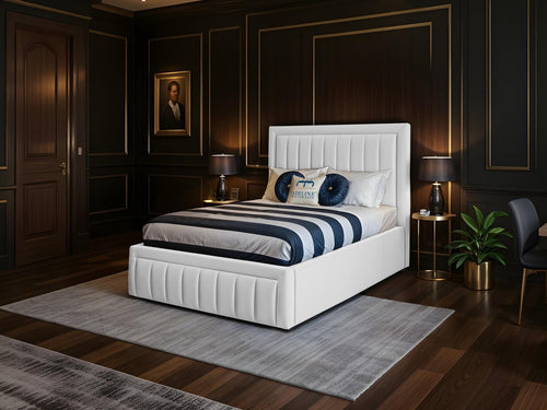 Oxford Vertical Channel Upholstered Bed Set with Floor Standing Headboard, Footboard & Storage Upgrade Option