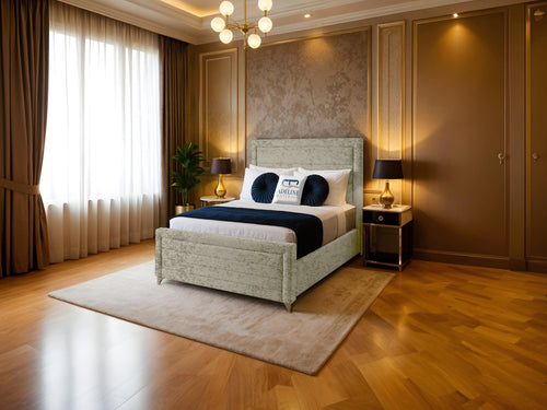 Paris Horizontal Channel Upholstered Bed Set with Floor Standing Headboard, Footboard & Storage Upgrade Option