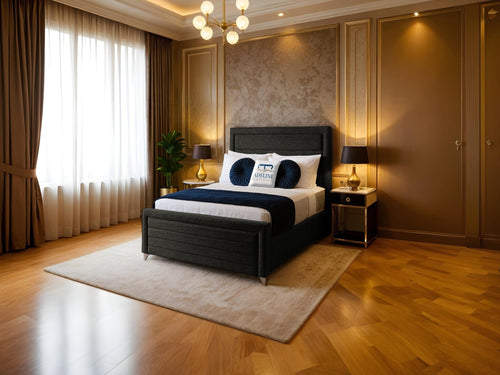 Paris Horizontal Channel Upholstered Bed Set with Floor Standing Headboard, Footboard & Storage Upgrade Option