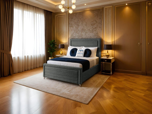 Paris Horizontal Channel Upholstered Bed Set with Floor Standing Headboard, Footboard & Storage Upgrade Option