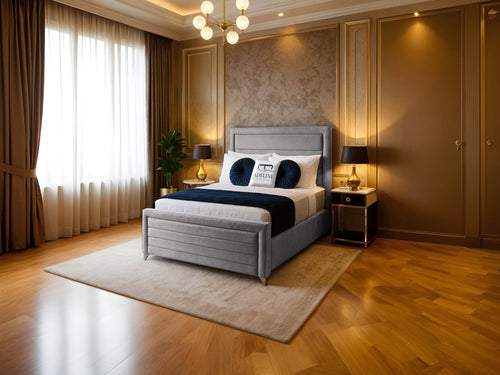 Paris Horizontal Channel Upholstered Bed Set with Floor Standing Headboard, Footboard & Storage Upgrade Option