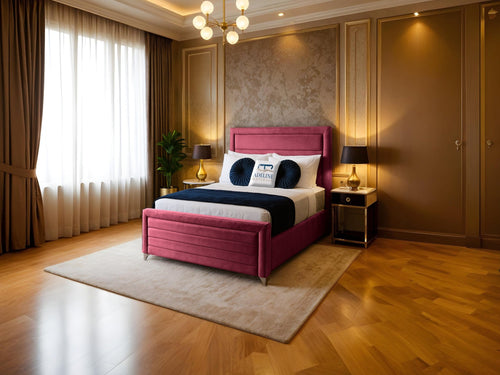 Paris Horizontal Channel Upholstered Bed Set with Floor Standing Headboard, Footboard & Storage Upgrade Option