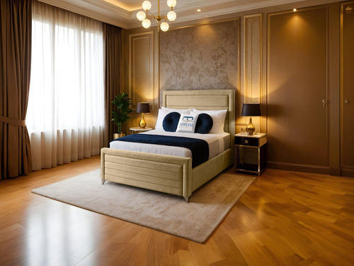 Paris Horizontal Channel Upholstered Bed Set with Floor Standing Headboard, Footboard & Storage Upgrade Option