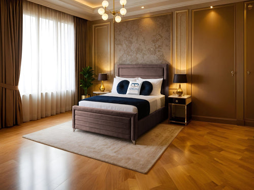 Paris Horizontal Channel Upholstered Bed Set with Floor Standing Headboard, Footboard & Storage Upgrade Option