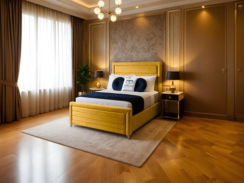 Paris Horizontal Channel Upholstered Bed Set with Floor Standing Headboard, Footboard & Storage Upgrade Option