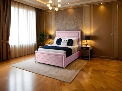 Paris Horizontal Channel Upholstered Bed Set with Floor Standing Headboard, Footboard & Storage Upgrade Option
