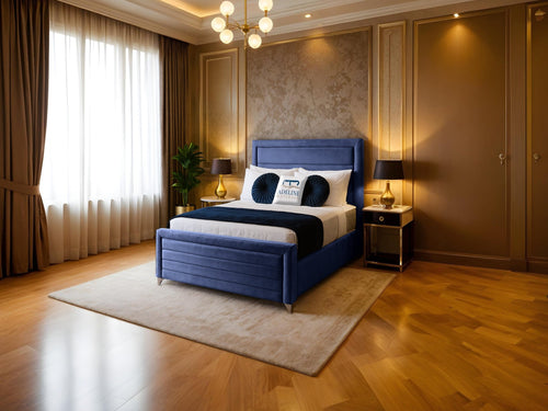 Paris Horizontal Channel Upholstered Bed Set with Floor Standing Headboard, Footboard & Storage Upgrade Option