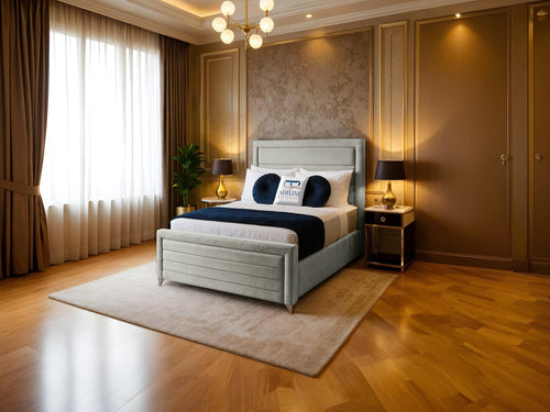 Paris Horizontal Channel Upholstered Bed Set with Floor Standing Headboard, Footboard & Storage Upgrade Option