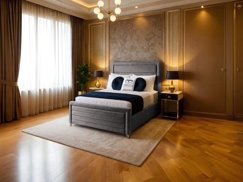Paris Horizontal Channel Upholstered Bed Set with Floor Standing Headboard, Footboard & Storage Upgrade Option