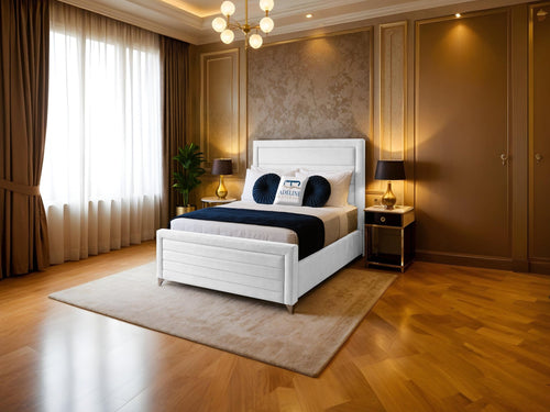Paris Horizontal Channel Upholstered Bed Set with Floor Standing Headboard, Footboard & Storage Upgrade Option