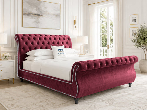 Pemberton Sleigh Upholstered Bed Set with Floor Standing Headboard, Footboard & Storage Upgrade Option