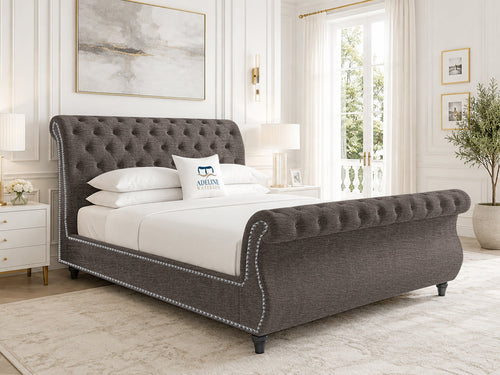 Pemberton Sleigh Upholstered Bed Set with Floor Standing Headboard, Footboard & Storage Upgrade Option