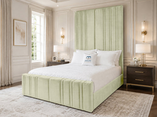 Pinnacle Grand Upholstered Bed Set with Floor Standing Headboard, Footboard & Storage Upgrade Option