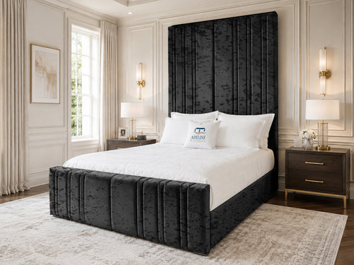 Pinnacle Grand Upholstered Bed Set with Floor Standing Headboard, Footboard & Storage Upgrade Option