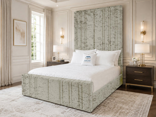 Pinnacle Grand Upholstered Bed Set with Floor Standing Headboard, Footboard & Storage Upgrade Option