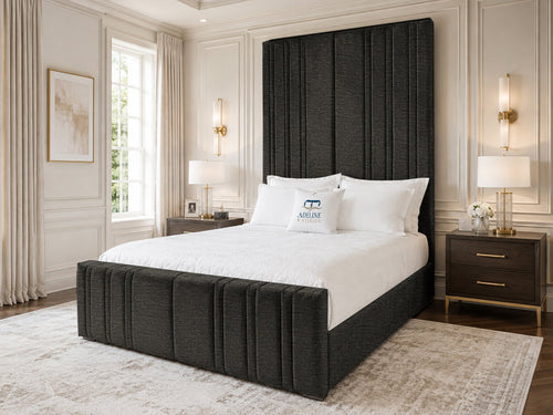 Pinnacle Grand Upholstered Bed Set with Floor Standing Headboard, Footboard & Storage Upgrade Option