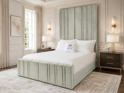 Pinnacle Grand Upholstered Bed Set with Floor Standing Headboard, Footboard & Storage Upgrade Option