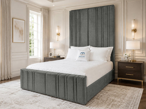 Pinnacle Grand Upholstered Bed Set with Floor Standing Headboard, Footboard & Storage Upgrade Option